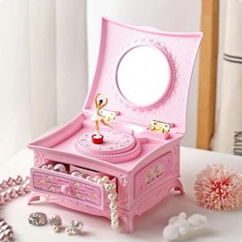 Boîte à musique rotative classique avec miroir,boîte à musique de piano,boîte à musique à remonter,évaluation de bijoux,séparés euse ballerine -Rose-A