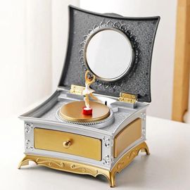 Boîte à musique rotative classique avec miroir,boîte à musique de piano,boîte à musique à remonter,évaluation de bijoux,séparés euse ballerine -Gold-B