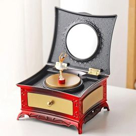 Boîte à musique rotative classique avec miroir,boîte à musique de piano,boîte à musique à remonter,évaluation de bijoux,séparés euse ballerine -Rouge