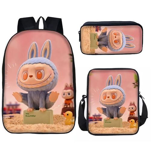 sacs à dos Labubu,Sac à dos scolaire,Ensemble de 3 pièces,motif Labubu,couleur rose