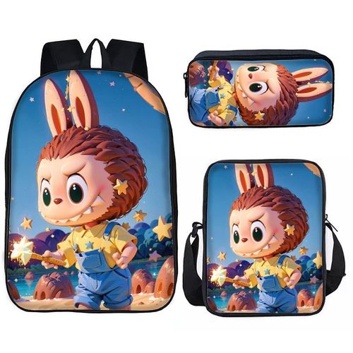 sacs à dos Labubu,Sac à dos scolaire,Ensemble de 3 pièces,motif Labubu,couleur bleu