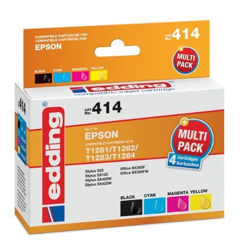 Edding 18-414 Cartouche d'encre EDD-414 remplaçant modèles Epson T1281 / T1282 / T1283 / T1284