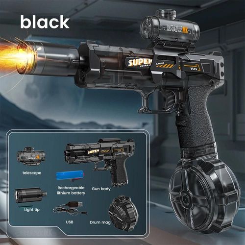 Pistolet À Eau Électrique Pistolet À Eau À Impulsion Auto-Intégré Automatique Absorbant L'eau Éclairage De Grande Capacité Pistolet À Eau Pour Enfants Jouets--Black