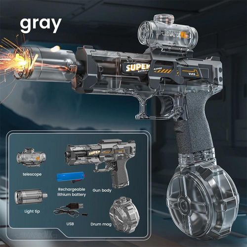 Pistolet À Eau Électrique Pistolet À Eau À Impulsion Auto-Intégré Automatique Absorbant L'eau Éclairage De Grande Capacité Pistolet À Eau Pour Enfants Jouets--Grey