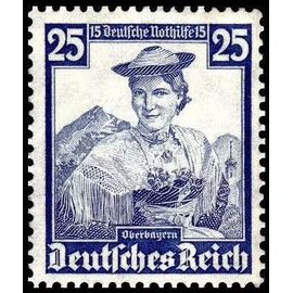 Allemagne, 3ème Reich 1935, Très Beau Timbre Neuf** Luxe Yvert 554, Costume Et Coiffe De Haute Bavière, 25 Pf. Bleu, Filigrane Croix Gammées. -
