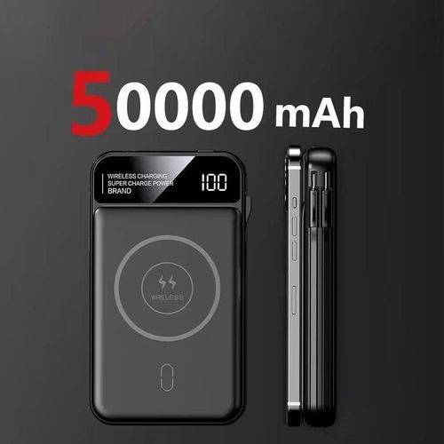 Batterie Externe 50000mah, Charge Sans Fil Magsafe, Charge Magnétique, Fil Intégré, Batterie De Téléphone Portable Pour Iphone