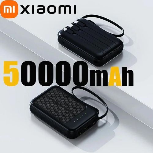 50000mah Batterie Portable Solaire Câbles Intégrés Chargeur Rapide 2 Ports Usb Chargeur Externe Batterie Externe Lumière Led Pour Iphone Xiaomi Samsung