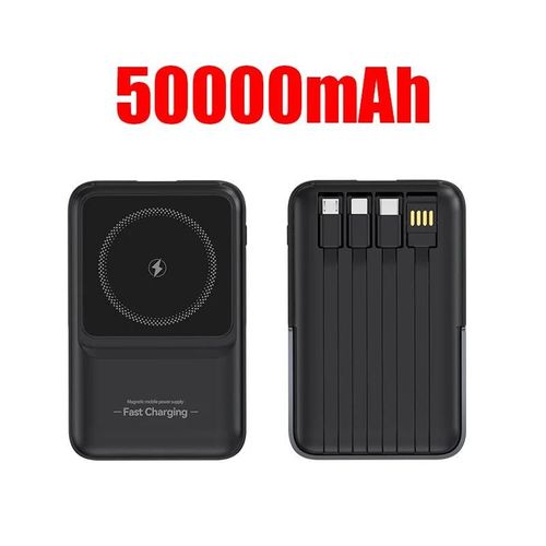 Batterie Externe Magnétique Sans Fil Intégrée 4 Fils Portable 50000 Mah Batterie Externe Avec Support Batterie Externe Pour Iphone Samsung