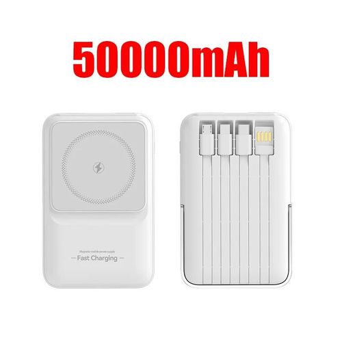 Batterie Externe Magnétique Sans Fil Intégrée 4 Fils Portable 50000 Mah Batterie Externe Avec Support Batterie Externe Pour Iphone Samsung