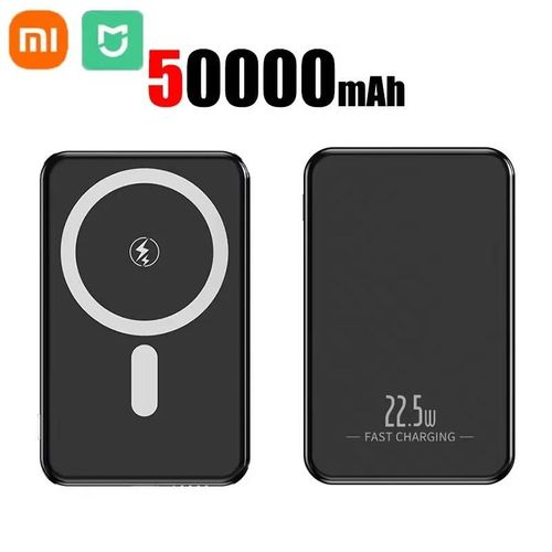 Batterie Externe Ultra Mince Mac, Charge Rapide, Batterie Auxiliaire, Aimant Magnétique 50000mah, Charge Sans Fil Pour Iphone Samsung