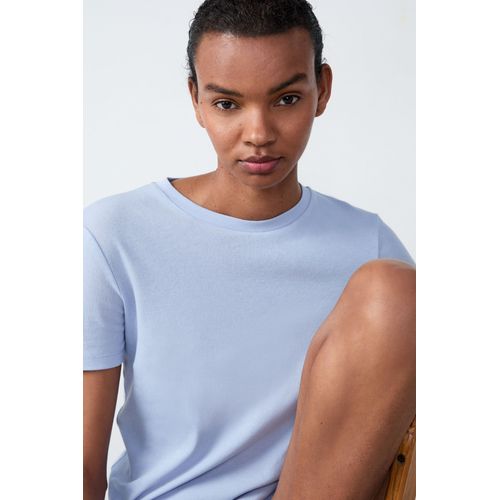 T-Shirt Manches Courtes Côtelé En Coton - Salva - S - Bleu Ciel - Femme - Etam