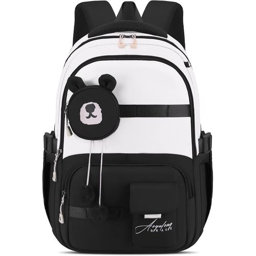 KALANKA-Sac à Dos pour Fille Primaire, Joli Cartable Léger pour Filles de 2e à 5e année avec Pochette à Monnaie Amovible, Sac D'école Décontracté pour Enfants de 7 à 12 ans, Noir