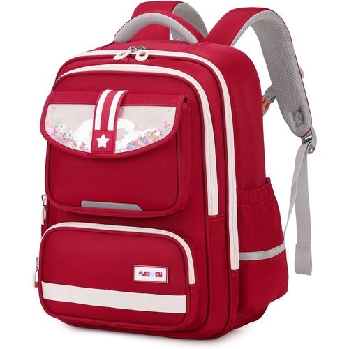 KALANKA-Sac à Dos Fille Ergonomique Primaire,Kawaii Cartable Enfant Scolaire, Sac Ecole Imperméable pour CP CE 6 à 10 ans-Rouge