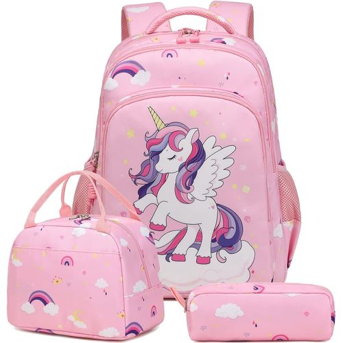 KALANKA-Sac à Dos Fille Cartable Primaire Fille Cartable Licorne Sac école Sacs à Dos Enfant Filles Sac Scolaire Sets + Isotherme Panier Repas + Trousse