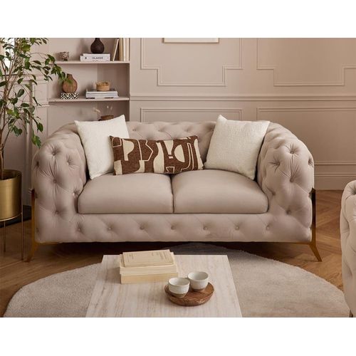 Canapé Droit 2 Places En Velours Beige