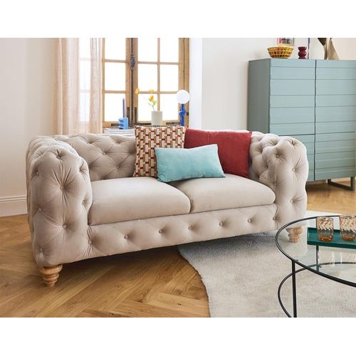 Canapé Droit 2 Places En Velours Beige