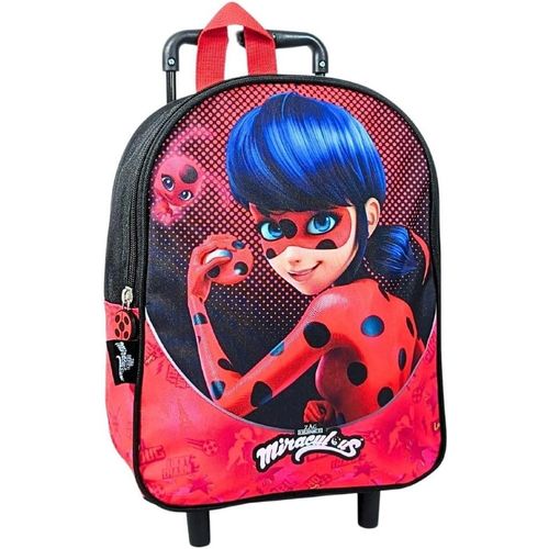 Trolley ¿ Miraculous ¿ Rouge - Enfant - Ecole - Maternelle - Garderie - Primaire - Cartable Fille - Taille 32 Cm - Bretelles Réglables ¿ Roulettes ¿ Idée Cadeau