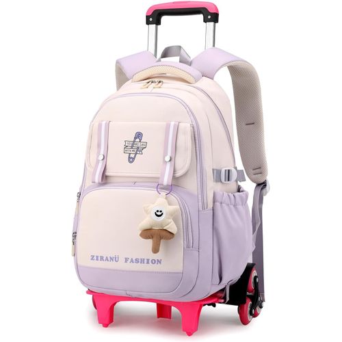 Cartable A Roulette Fille, Grande Sac Dos Roulettes Cartable Fille Primaire Roulette De 8 À 14 Ans, Cartable À Roulettes En Nylon Durable Pour Voyages Scolaires, Violet