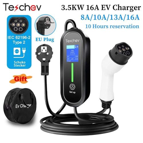 Teschev 3.6kw Ev Chargeur Portable 220v Type2 16a 1 Phase Type1/Gbt Connecteur De Prise Station De Charge Murale Pour Véhicule Électrique