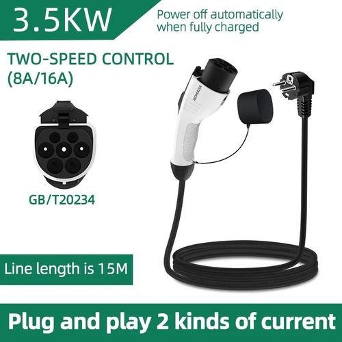 Chargeur Portable Pour Véhicule Électrique, 3,5 Kw, 16a, Ev, 3m, 5m, 10m, 15m, 20m, Câble Gb/T20234 Evse, Prise Ue, Adaptateur De Boîte Murale