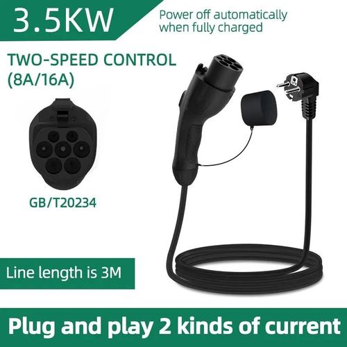 Chargeur Portable 3.5kw 16a Ev, 3m 5m 10m 15m 20m, Câble Gb/T20234 Evse, Prise Ue, Adaptateur Wallbox Pour Véhicule Électrique, Style Noir