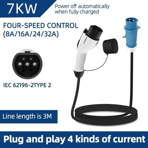 Pour Véhicule Électrique 7kw 32a Ev Chargeur Portable 3m 5m 10m 15m 20m Câble Type2 Iec62196 Evse Cee Prise Adaptateur De Boîte Murale