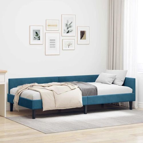 Vidaxl Cadre De Lit D'angle Bleu 90 X 190 Cm Velours Et Bois Stratifié