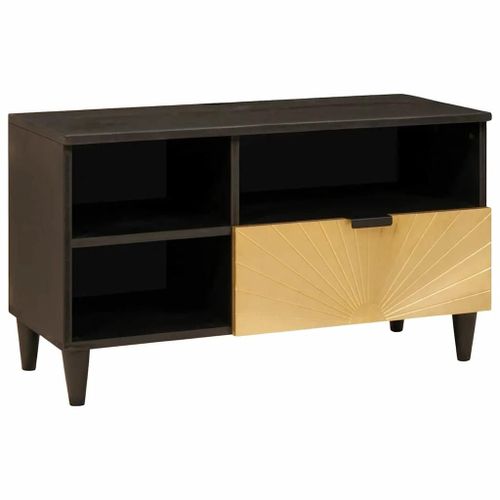 Vidaxl Meuble Tv Noir Et Or 80 X 33 X 46 Cm Bois De Manguier Massif