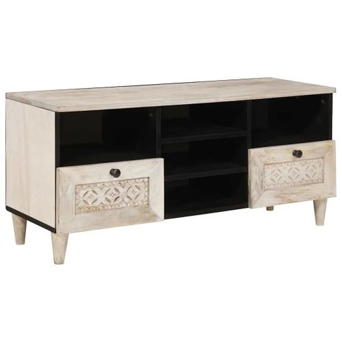 Vidaxl Meuble Tv Blanc 100 X 33 X 46 Cm Bois De Manguier Massif