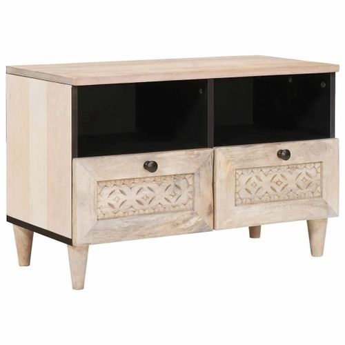 Vidaxl Meuble Tv Blanc 70 X 33 X 46 Cm Bois De Manguier Massif