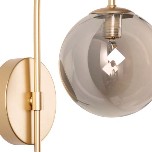 Applique En Métal Doré Et Globe En Verre Gris Foncé