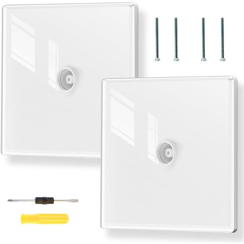 Acmerota 2 Prises murales pour antenne TV,Plaque Murale pour Prise coaxiale TV FM,Plaque,raccord pour Connexion d'antenne FM,Blanc,Panneau en Verre