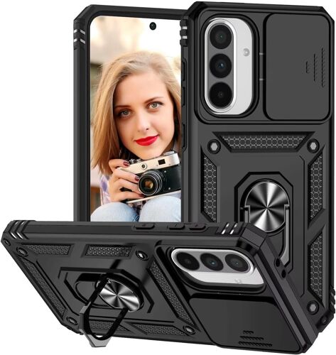 Coque pour Samsung Galaxy A36 5g/Samsung Galaxy A56 5G Étui,Protecteur de Caméra,Armure Rigide Housse Metal Anneau Magnetic Support Étui,PC Dur et TPU Silicone Antichoc Case Noir