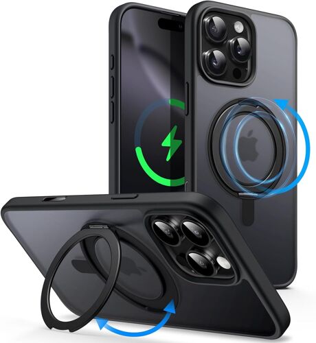SJZG-Coque Anneau Rotatif À 360 Degrés Pour Iphone 16 Pro 6,3 Pouces Avec Bouton De Contrôle De Caméra, Compatible Avec Magsafe, Housse Étui Fine Avec Support & Porte-Anneau (Titane Noir)