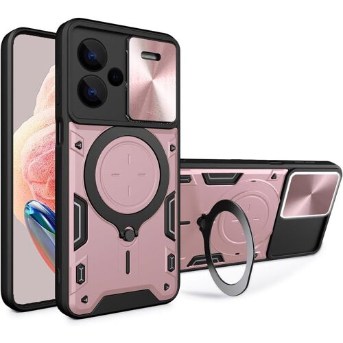 Coque pour Xiaomi Redmi Note 13 Pro+ Plus 5G,Très Mince Antichoc Armure Silicone Housse avec Glisser Caméra Cover et Magnétique Support,Prime PC+TPU Durable Étui.Or Rose