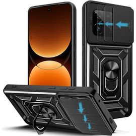 Coque Realme Gt 7 Pro 5g (6,78"") Pc+Tpu ¿ Cache Coulissant Pour Caméra, Bague Rotative 360° Avec Plaque Magnétique, Anti-Chocs Et Anti-Rayures ¿ Noir