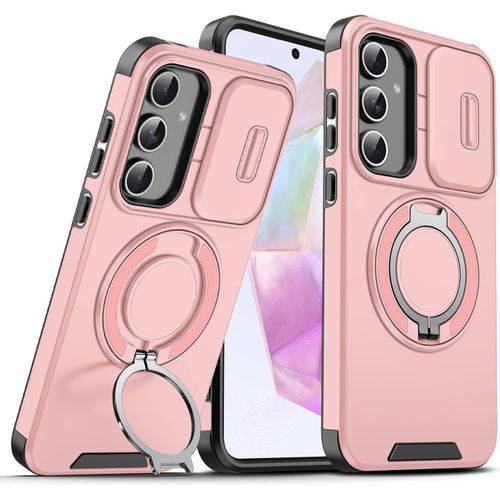Coque Pour Samsung Galaxy A16 5g [Protection D'appareil Photo Slide Camera] [Rotation De 360 Support Invisible] Case Antidérapant&antichoc Case Pour Samsung A16-Rose