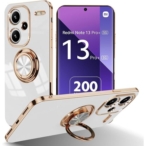 Coque Pour Xiaomi Redmi Note 13 Pro+ 5g,[Avec 360°Ring Stand Pour Support Voiture Magnetique],Tpu Silicone Antichoc Caméra Lens Protection Cover Pour Xiaomi Redmi Note 13 Pro Plus 5g-Blanc