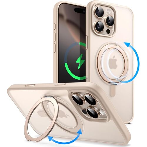 Coque Anneau Rotatif À 360 Degrés Pour Iphone 16 Pro Max 6,9 Pouces Avec Bouton De Contrôle De Caméra,Compatible Avec Magsafe,Housse Étui Fine Avec Support&porte-Anneau (Titane Sable)