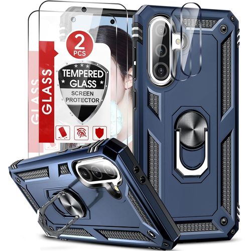 Coque Pour Samsung Galaxy A56/A 56 5g Avec 2 Verre Trempé Et 2 Protection Camera,Anneau Support Militaire Anti-Chute Bumper Rigide Armure Housse Etui Antichoc¿Bleu