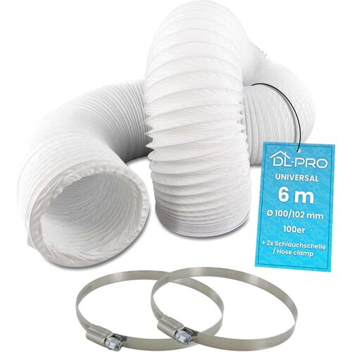 6m Tuyau d`évacuation Ø100 mm (intérieur)-pour climatiseur,hotte,sèche-linge-avec 2 colliers-flexible PVC blanc-NON compatible Ø102mm