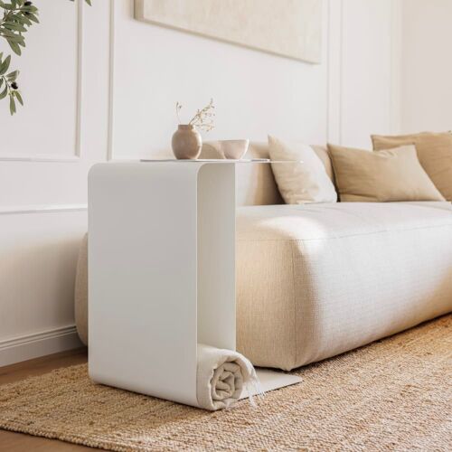 Table d'appoint en métal blanc, 60x44x40 cm