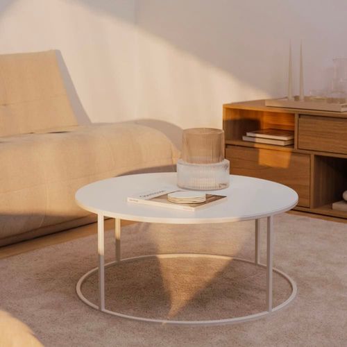 Table Basse De Salon En Métal Blanc,Ø 60 / 35cm