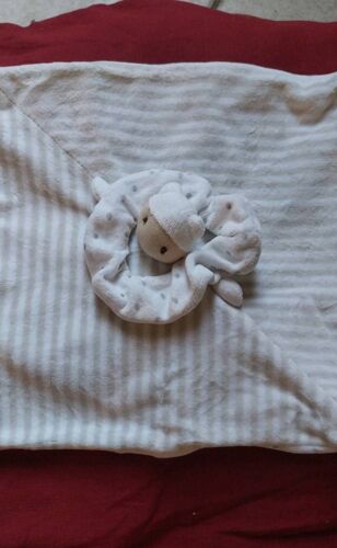 Doudou Carré Lutin Poupée Rayé Beige Gris Blanc