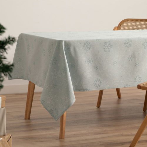 Nappe De Noël En Coton Jacquard Vert D'eau Et Argent 140x140 Cm