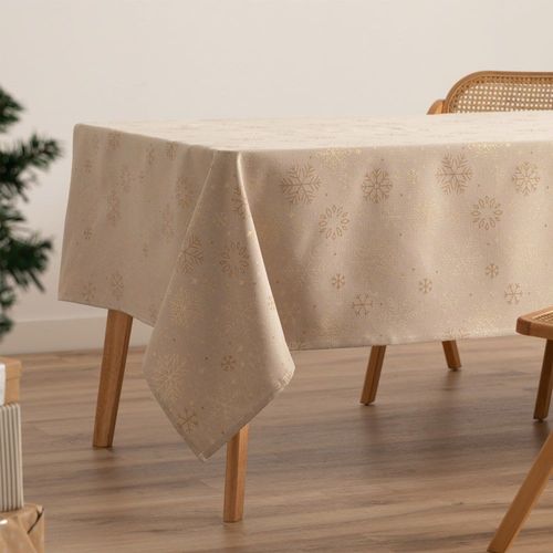 Nappe De Noël En Coton Jacquard Beige Et Or 140x140 Cm