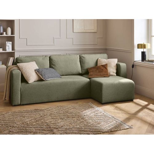Canapé D'angle Réversible Convertible 4 Places En Tissu Texturé Vert