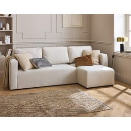 Canapé D'angle Réversible Convertible 4 Places En Tissu Texturé Beige