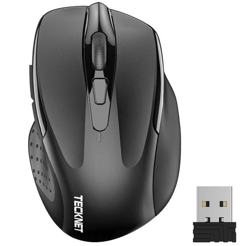 TECKNET M003 Souris sans fil ergonomique et silencieuse - 6 niveaux DPI - USB - Noir