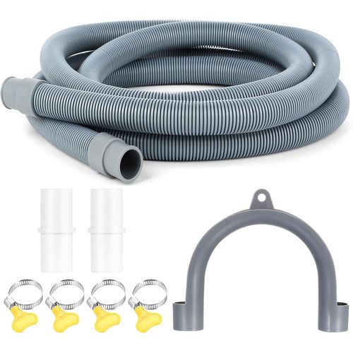 SUBZONAL-3 Mètres Rallonge Tuyau Machine à Laver, Rallonge Tuyau Lave VaisselleUniversel, Tuyau de Vidange pour Lave-linges Sèche-linges, avec 2 Connecteurs et 4 Colliers de Serrage